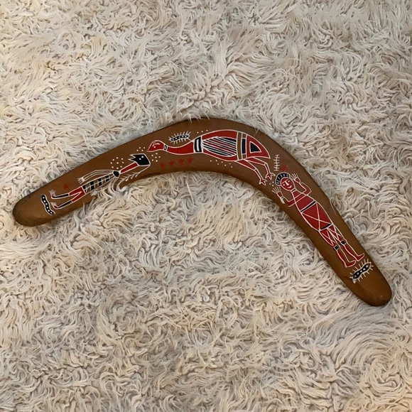 Vintage made in Australia hand painted wooden souvenir boomerang